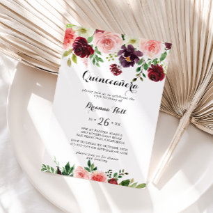 Invitation Burgundy rose violet printemps Floral Quinceañera