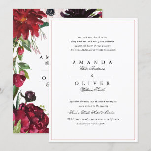Invitation  Burgundy Rouge Blush Floral Élégant Mariage class
