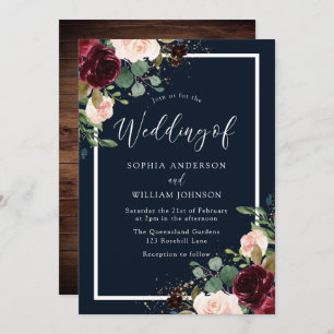 Invitation Burgundy Rouge & Blush Floral Mariage