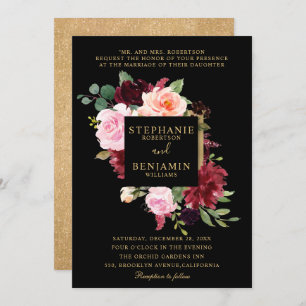 Invitation Burgundy Rouge Blush Floral Russe Boho Mariage