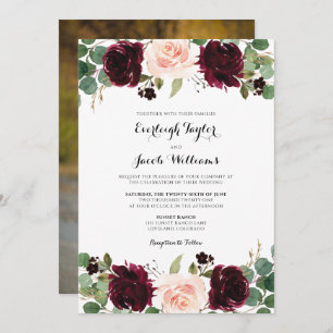 Invitation Burgundy Rouge Blush rose Floral Mariage photo