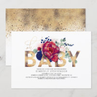 Burgundy Rouge et Baby shower floral bleu marine
