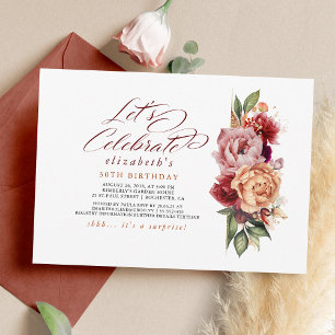 Invitation Burgundy Rouge et Orange Floral Chute Son Annivers