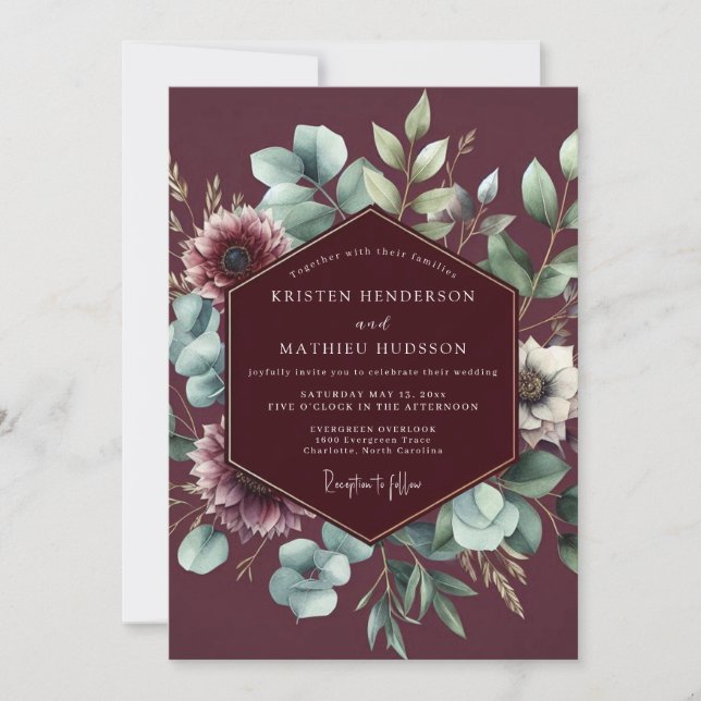 Invitation Burgundy Sage Anemone Wedding (Devant)