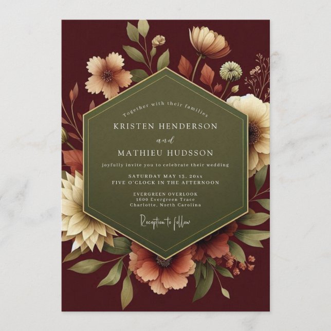 Invitation Burgundy Sage Botanical Wedding (Devant)