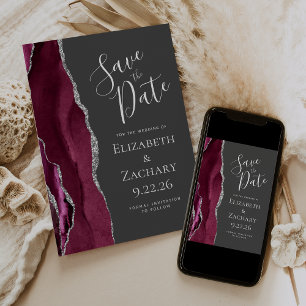 Invitation Burgundy Silver Charcoal Grey Photo Enregistrer la