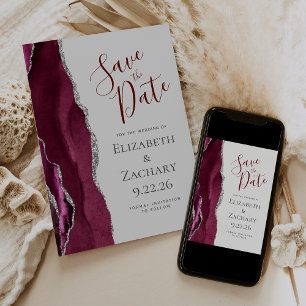 Invitation Burgundy Silver Light Grey Photo Enregistrer la da