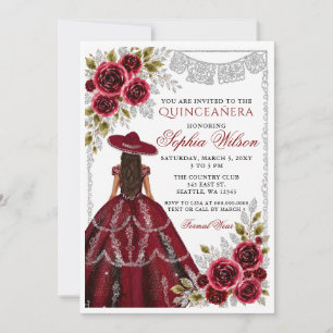 Invitation Burgundy Silver Mis Quince Anos Quinceañera
