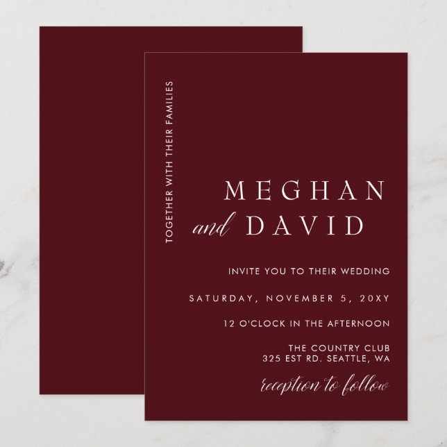 Invitation Burgundy Simple Élégant Minimal Mariage moderne (Devant / Derrière)