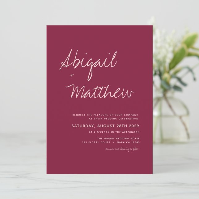 Invitation Burgundy Simple Minimaliste Mariage moderne  (Debout devant)