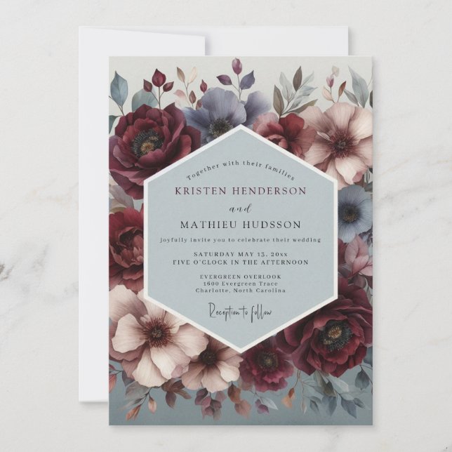 Invitation Burgundy Slate Chiaroscuro Wedding (Devant)