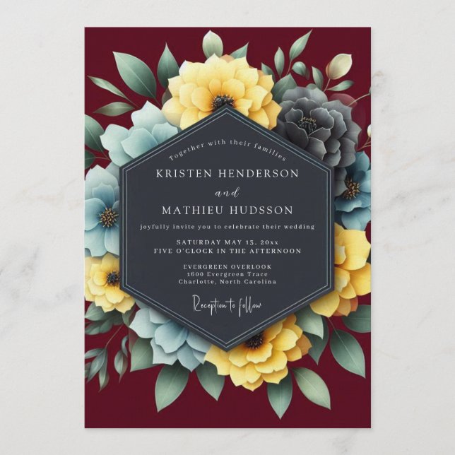 Invitation Burgundy & Slate Dramatic Bloom Wedding (Devant)