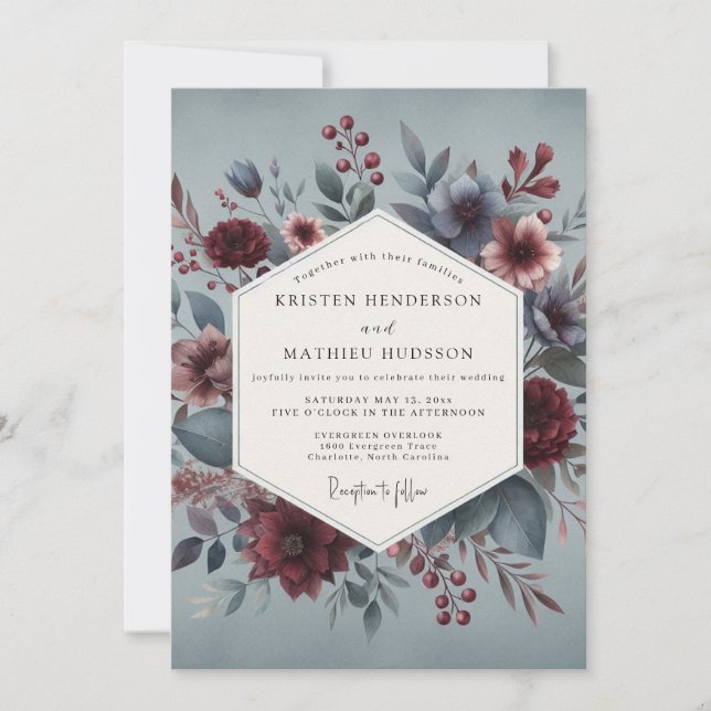 Invitation Burgundy Slate Moody Bloom Wedding (Devant)