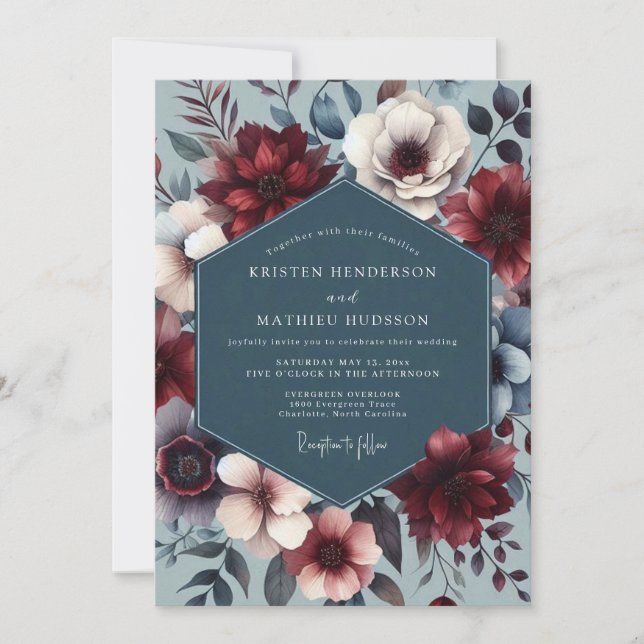 Invitation Burgundy Slate Nocturne Wedding (Devant)