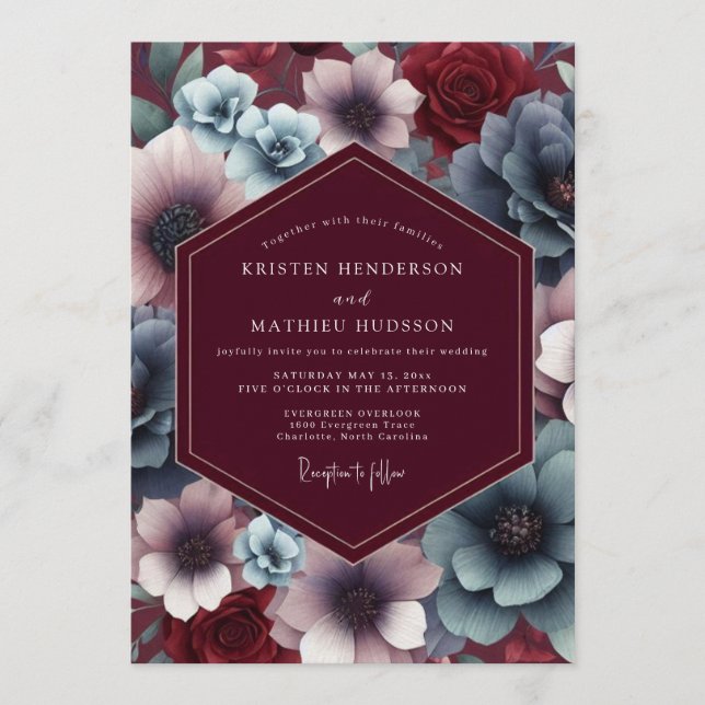 Invitation Burgundy Slate Twilight Bloom Wedding (Devant)