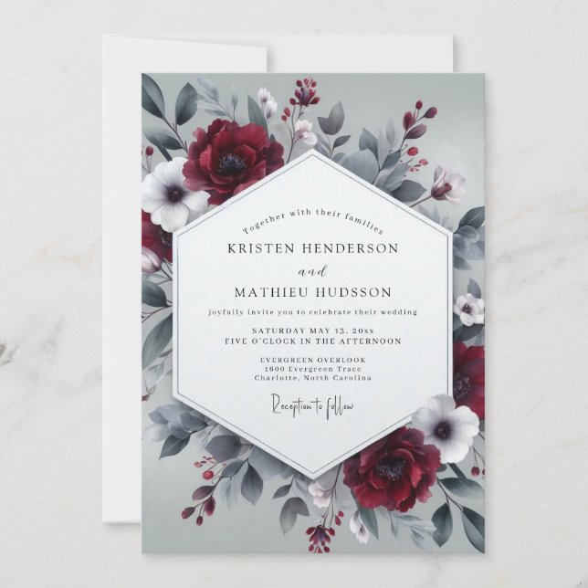 Invitation Burgundy Slate Wintry Bloom Wedding (Devant)