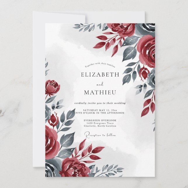 Invitation Burgundy Sophisticated Winter Wedding (Devant)