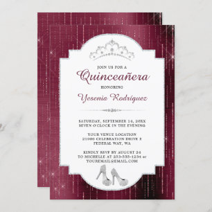 Invitation Burgundy Sparkle Diamond Tiara Quinceañera