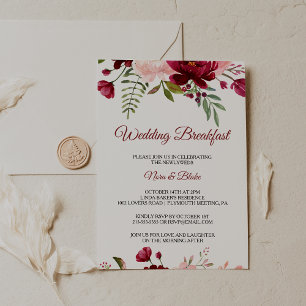 Invitation Burgundy Spring Élégant Floral Mariage Petit déjeu