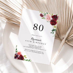 Invitation Burgundy Spring Floral 80e fête d'anniversaire