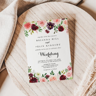 Invitation Burgundy Spring Floral Moderne Calligraphie Mariag