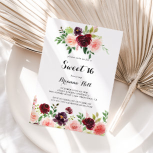 Invitation Burgundy Spring Floral Sweet 16 Anniversaire
