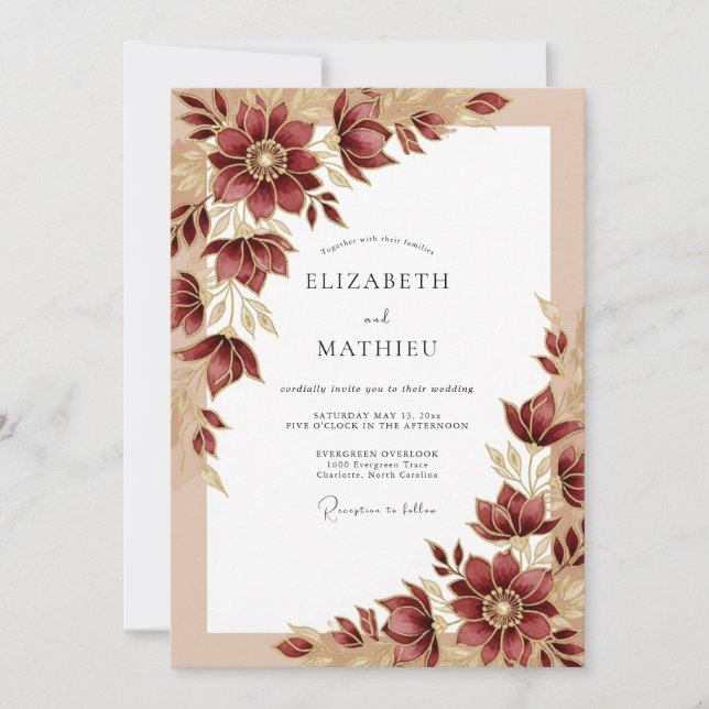 Invitation Burgundy Sumptuous Fall Wedding (Devant)