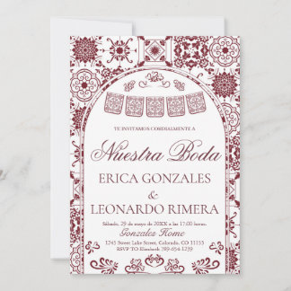 Invitation Burgundy Talavera Papel Picado Spanish Wedding