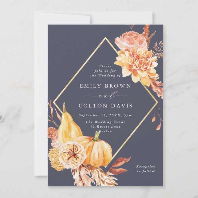 Invitation Burgundy Terracotta Gold Floral Mariage violet (Devant)