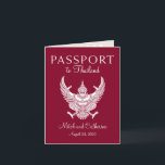 Invitation Burgundy Thaïlande Passeport Mariage Enregistrer l<br><div class="desc">Amusez-vous avec votre mariage, sauvez la date ou le Faire-part de mariage ! Passeport Mariage bordeaux et crème pour la Thaïlande avec Palm Trees. Parfait pour un mariage de destination. Ajoutez deux de vos photos préférées ! Pour toute question sur les changements de conception personnalisés par le concepteur indépendant, veuillez...</div>