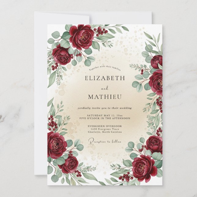 Invitation Burgundy Timeless Botanical Wedding (Devant)