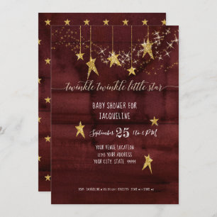 Invitation Burgundy Twinkle Little Star Gold Girl Baby shower