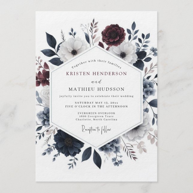 Invitation Burgundy Umbral Bloom Wedding (Devant)