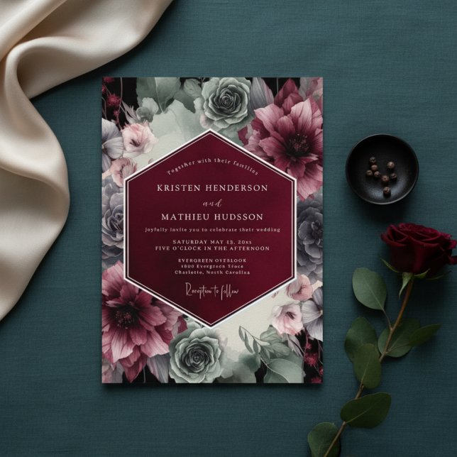 Invitation Burgundy Velvet Bloom Opulence Wedding (Créateur téléchargé)