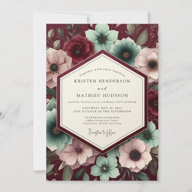Invitation Burgundy Velvet Bloom Wedding (Devant)