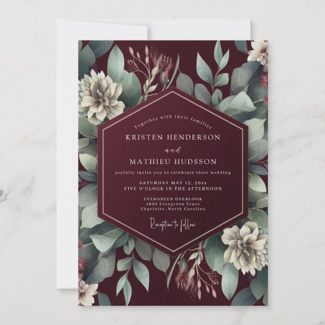 Invitation Burgundy Verdant Botanical Dream Wedding (Devant)