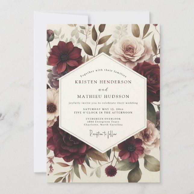 Invitation Burgundy Victorian Flora Wedding (Devant)