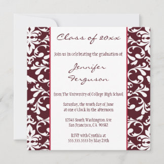 Invitation Burgundy vin damask fête de remise des diplômes fa