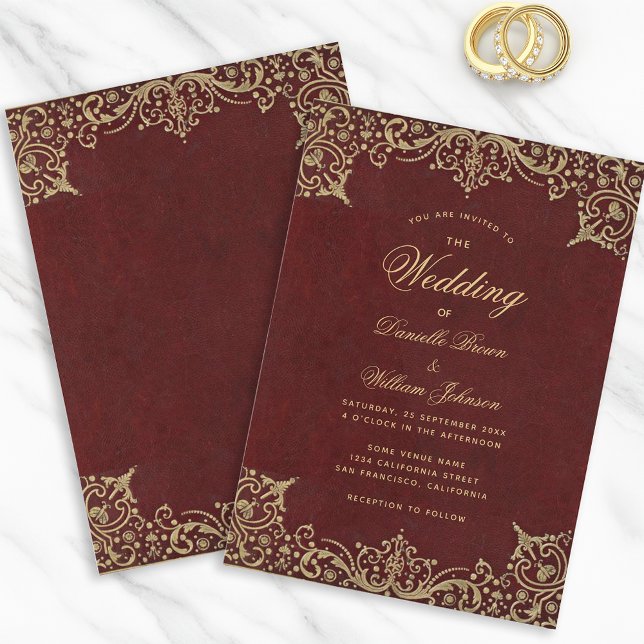 Invitation Burgundy Vintage Gold Calligraphie Mariage élégant (Créateur téléchargé)