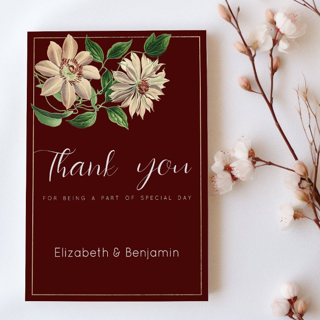 Invitation Burgundy white green floral botanic Thank You (Burgundy white green floral botanic Thank You)