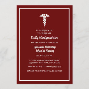 Invitation Burgundy White Nursing School Graduation Party