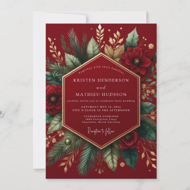 Invitation Burgundy Winter Botanical Wedding (Devant)