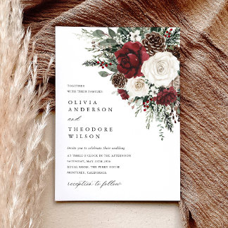 Invitation Burgundy Winter Floral Elegant Wedding