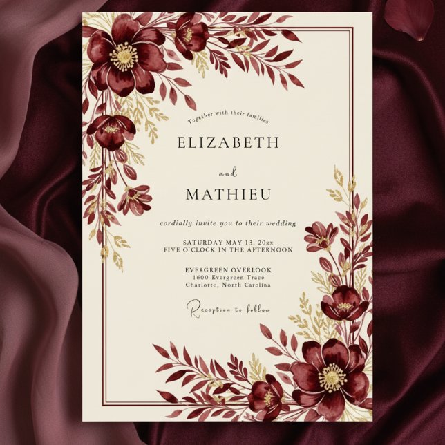 Invitation Burgundy Wintry Floral Wedding (Créateur téléchargé)