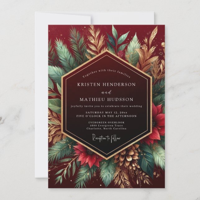 Invitation Burgundy Woodland Flourish Wedding (Devant)
