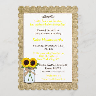 Invitation Burlap avec des tournesols dans le Baby shower Mas