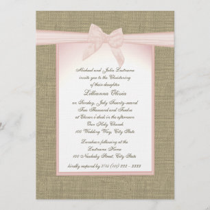 Invitation Burlap Baby Rose Christening