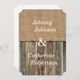 Invitation Burlap Barnwood Barbed Wire