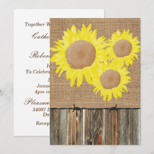 Invitation Burlap Barnwood Barbed Wire et Sunflowers Invitati