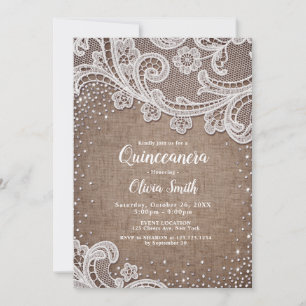 Invitation Burlap dentelle argent parties scintillant rustiqu